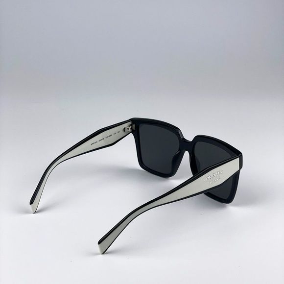 Prada PR24ZS 1AB5S0 Sunglasses Black Dark Grey Square Oversized Women